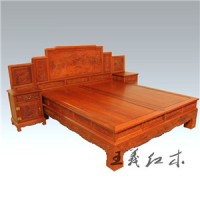 圆形鼓凳餐桌九件套王义红木中式大红酸枝木雕床