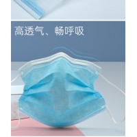 厂家供应一次性蓝色平面口罩 3层防护 透气防尘